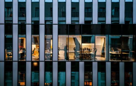 Shared office building common area and exterior